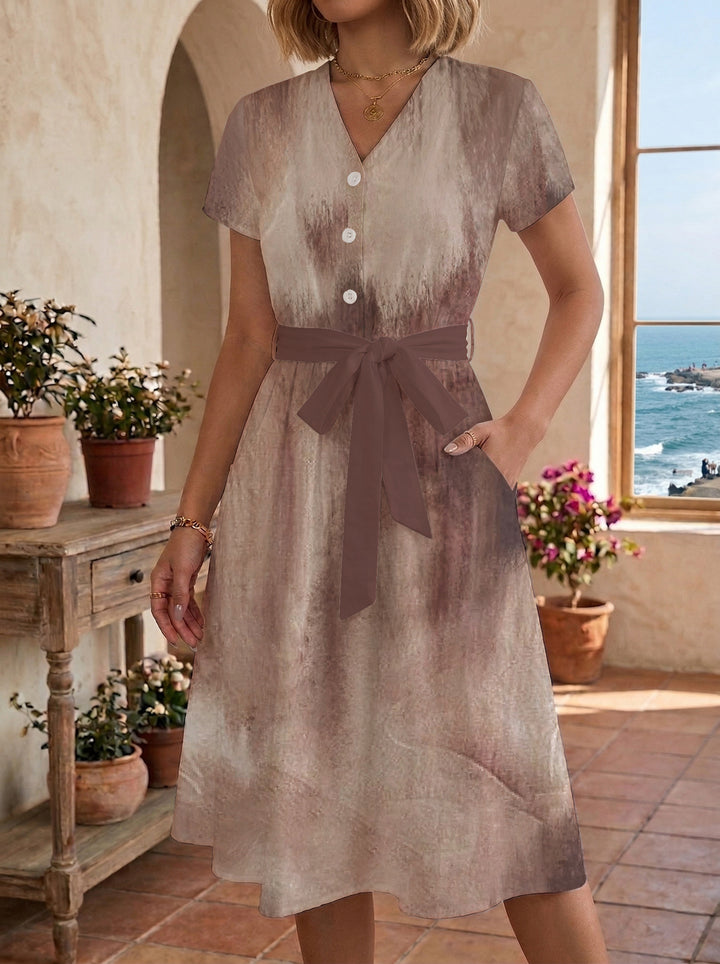 Damen Blühendes Midikleid mit taillierbarem Gürtel und kunstvollem Print Echo Archiv