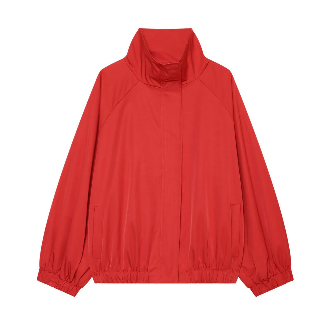 Damen Leichte Boxy-Übergangsjacke mit Funnelkragen und elastischem Saum Echoarchiv