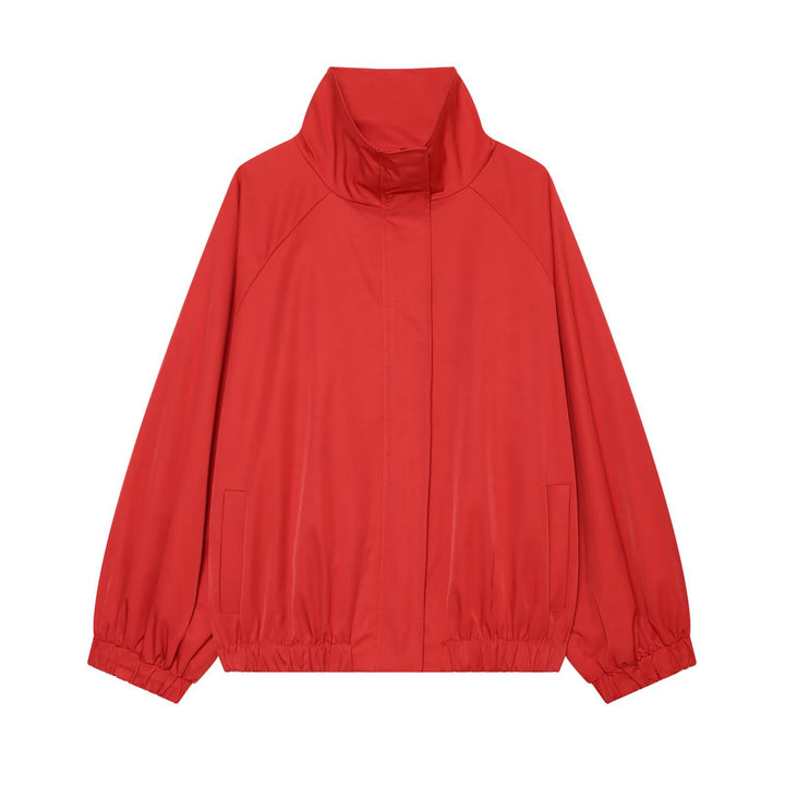 Damen Leichte Boxy-Übergangsjacke mit Funnelkragen und elastischem Saum Echoarchiv