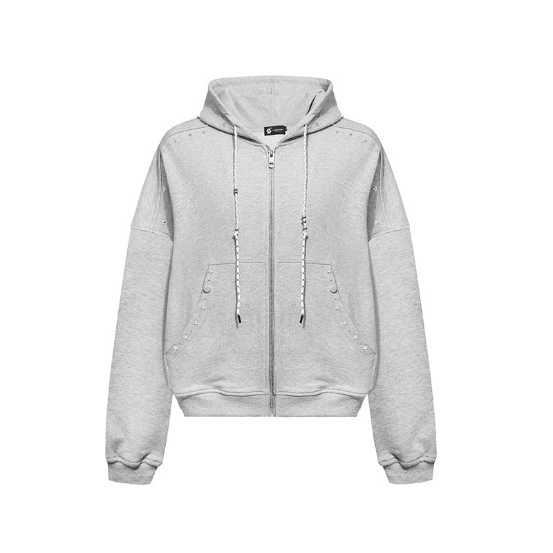 Damen Kapuzen-Zipjacke mit Nietenbesatz und Oversize-Schnitt Echoarchiv