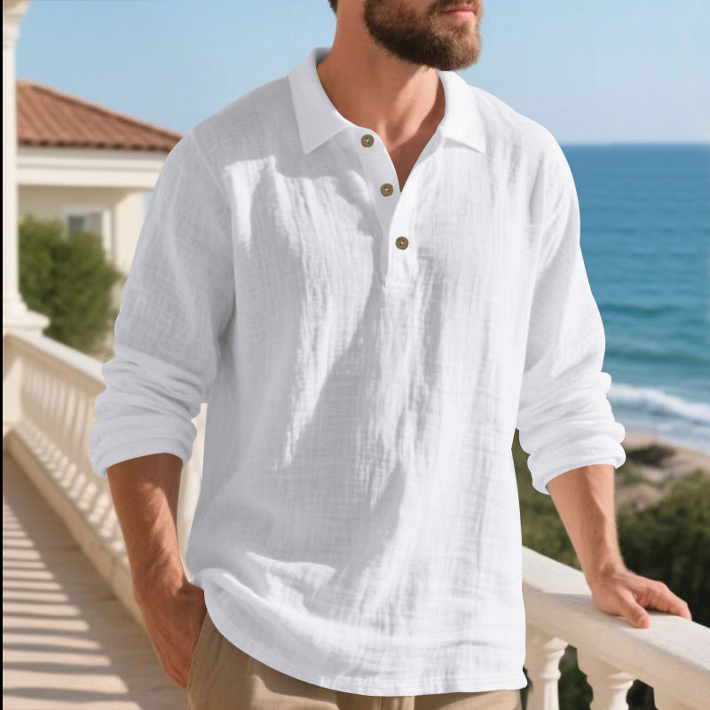 Herren Langarm-Henley-Shirt aus atmungsaktivem Baumwollmix mit modernem Design Echoarchiv