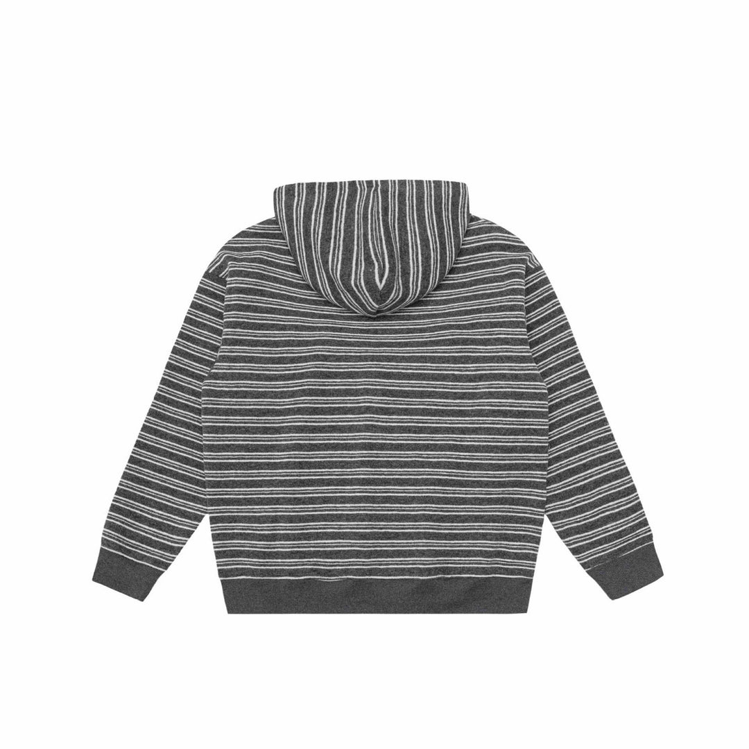Unisex Gestreiftes Kapuzensweatshirt mit halbem Reißverschluss und Kängurutasche Echoarchiv