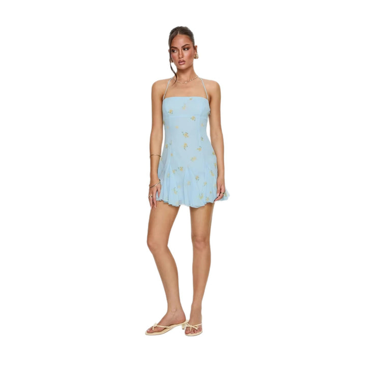 Damen luftiges Spaghetti-Träger Sommerkleid mit floralem Print und schwingendem Rock Echo Archiv