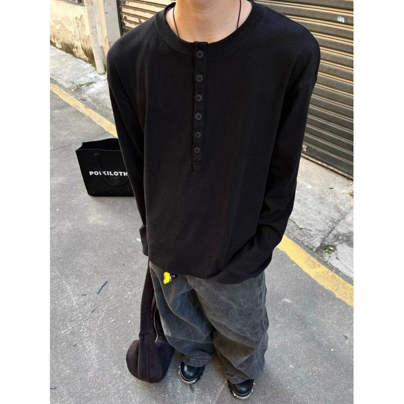 Herren Leichtes Henley-Longsleeve aus Feinrippen‑Jersey mit Knopfleiste und Regular‑Fit Echoarchiv