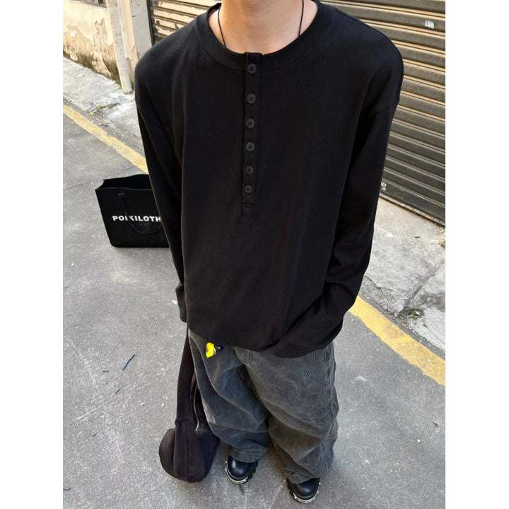 Herren Leichtes Henley-Longsleeve aus Feinrippen‑Jersey mit Knopfleiste und Regular‑Fit Echoarchiv