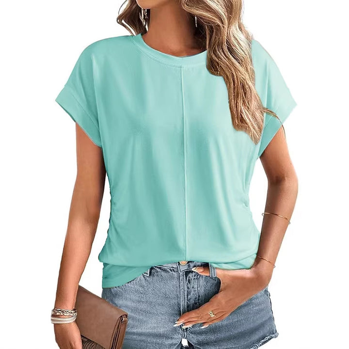 Damen Relaxed-Fit Kurzarmshirt mit dekorativer Mittelnähte und Umschlagärmeln Echo Archiv