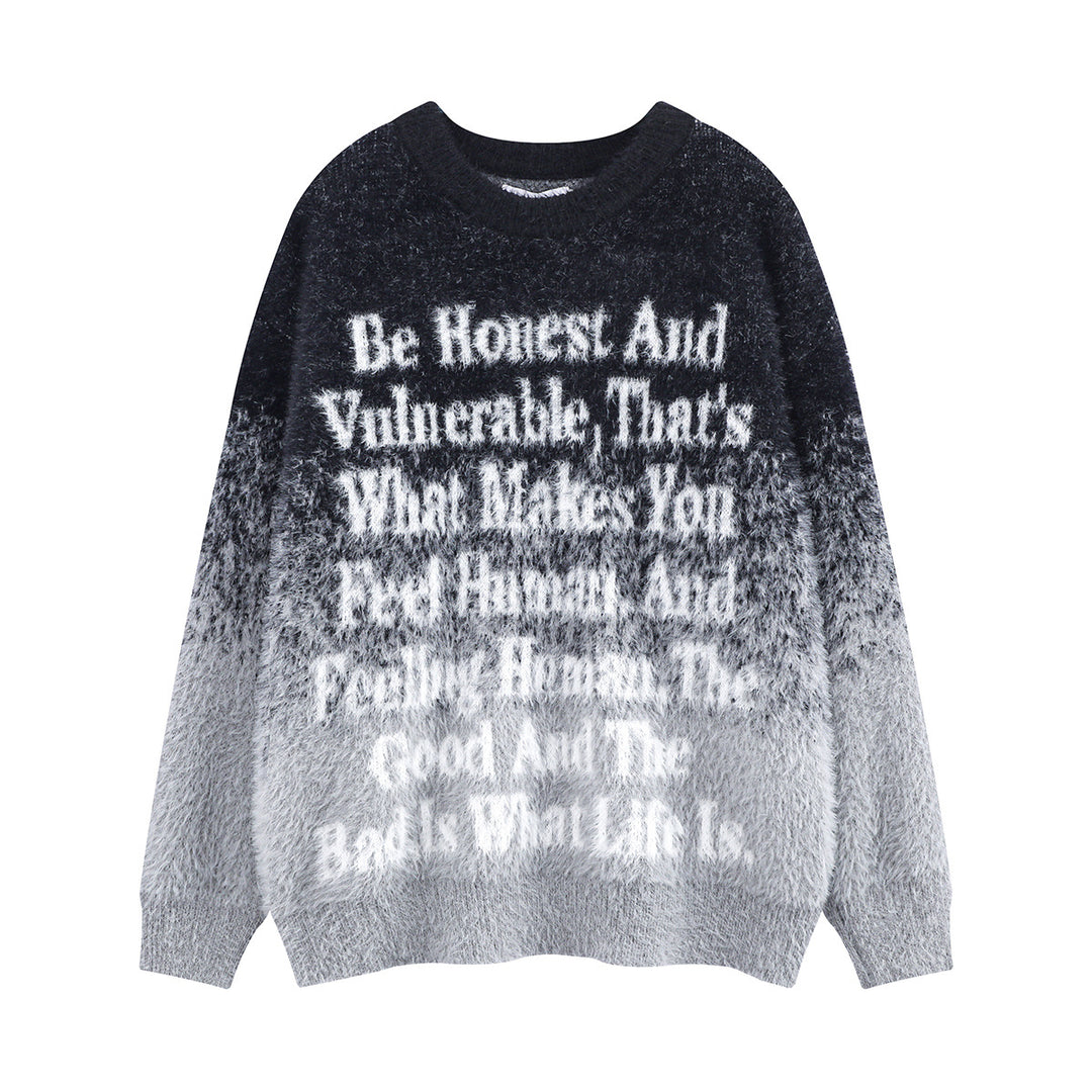 Damen Modischer Grobstrickpullover mit inspirierendem Schriftzug Echoarchiv