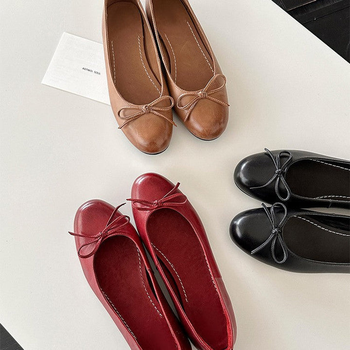 Damen Ballerina Schuhe aus weichem Leder mit elegantem Schleifendetail Echoarchiv