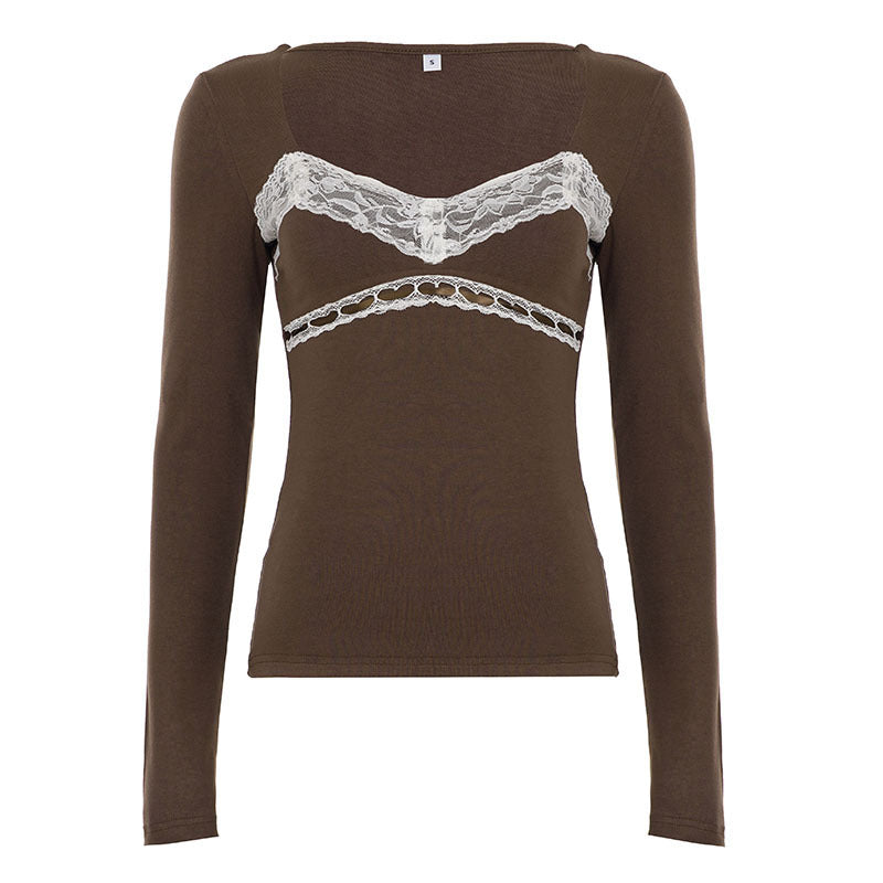 Damen Figurbetontes Langarmshirt mit integriertem Spitzen‑Bustierdetail Echo Archiv