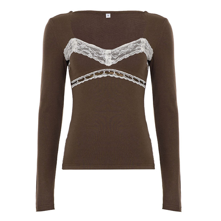 Damen Figurbetontes Langarmshirt mit integriertem Spitzen‑Bustierdetail Echo Archiv