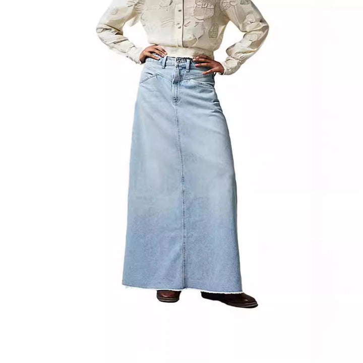 Damen Maxirock aus schwarzem Denim mit seitlichen Taschen und lässigem Schnitt Echo Archiv