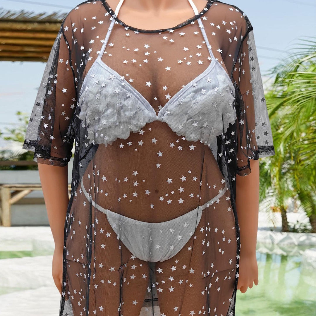 Damen transparenter Strandüberwurf mit funkelnden Sternen Echo Archiv
