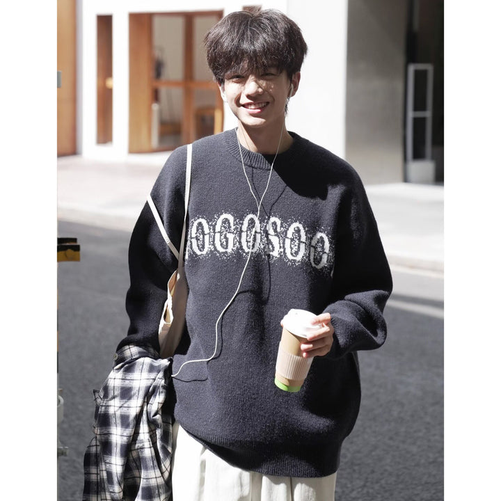 Damen Oversized Strickpullover mit Schriftzug Echoarchiv