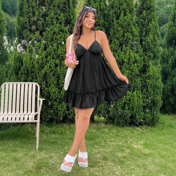 Damen luftiges Strandkleid mit Rüschenabschluss und verstellbaren Trägern Echo Archiv
