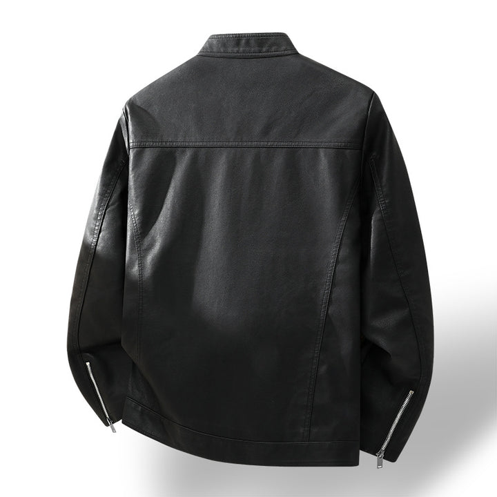 Herren Schlichte Kunstleder-Cityjacke mit Stehkragen, Zweiwege-Reißverschluss & Eingrifftaschen Echoarchiv