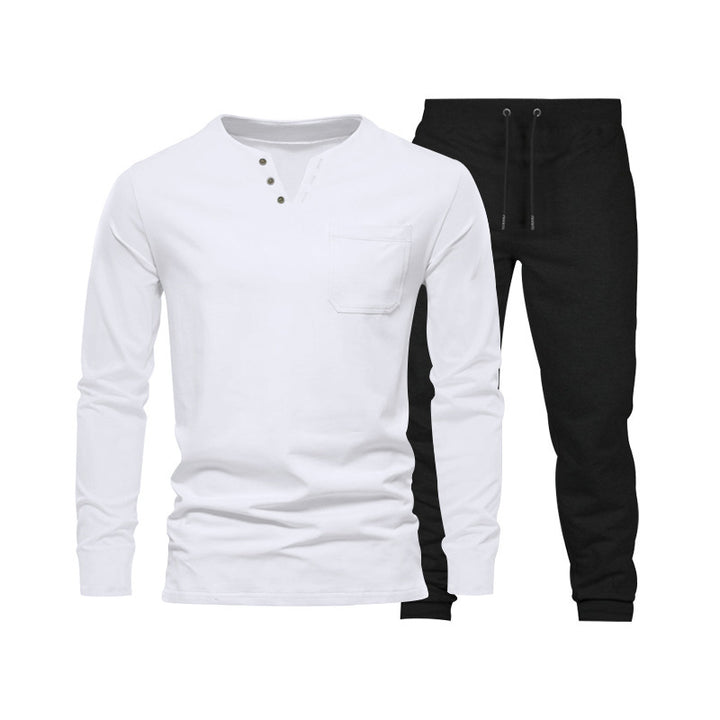 Herren Langarm‑Henley Loungewear‑Set mit Brusttasche und tapered Jogginghose – Marzano