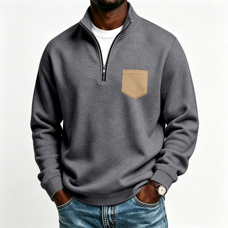 Herren Troyer-Sweatshirt mit halbem Reißverschluss und kontrastierter Brusttasche Echoarchiv