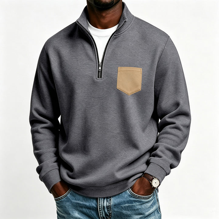 Herren Troyer-Sweatshirt mit halbem Reißverschluss und kontrastierter Brusttasche Echoarchiv