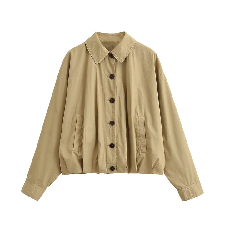 Damen Oversize-Cropped-Jacke im Bomberstil mit Hemdkragen und gerafftem Bund Echo Archiv