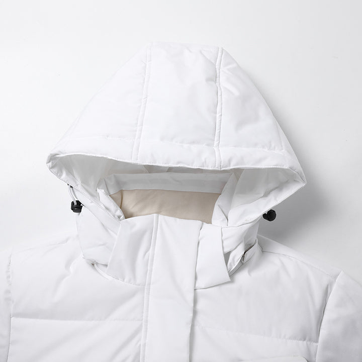 Damen Langer minimalistischer Steppmantel mit konturierter Kapuze und ultraleichter Thermofüllung Echo Archiv