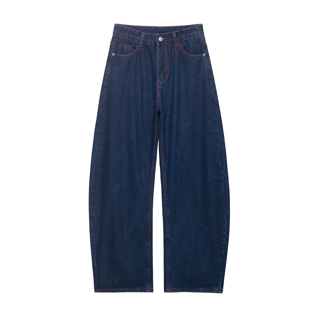 Damen Weite High‑Waist-Jeans mit mittlerer Leibhöhe, geradem Bein und kontrastfarbigen Ziernähten Echo Archiv