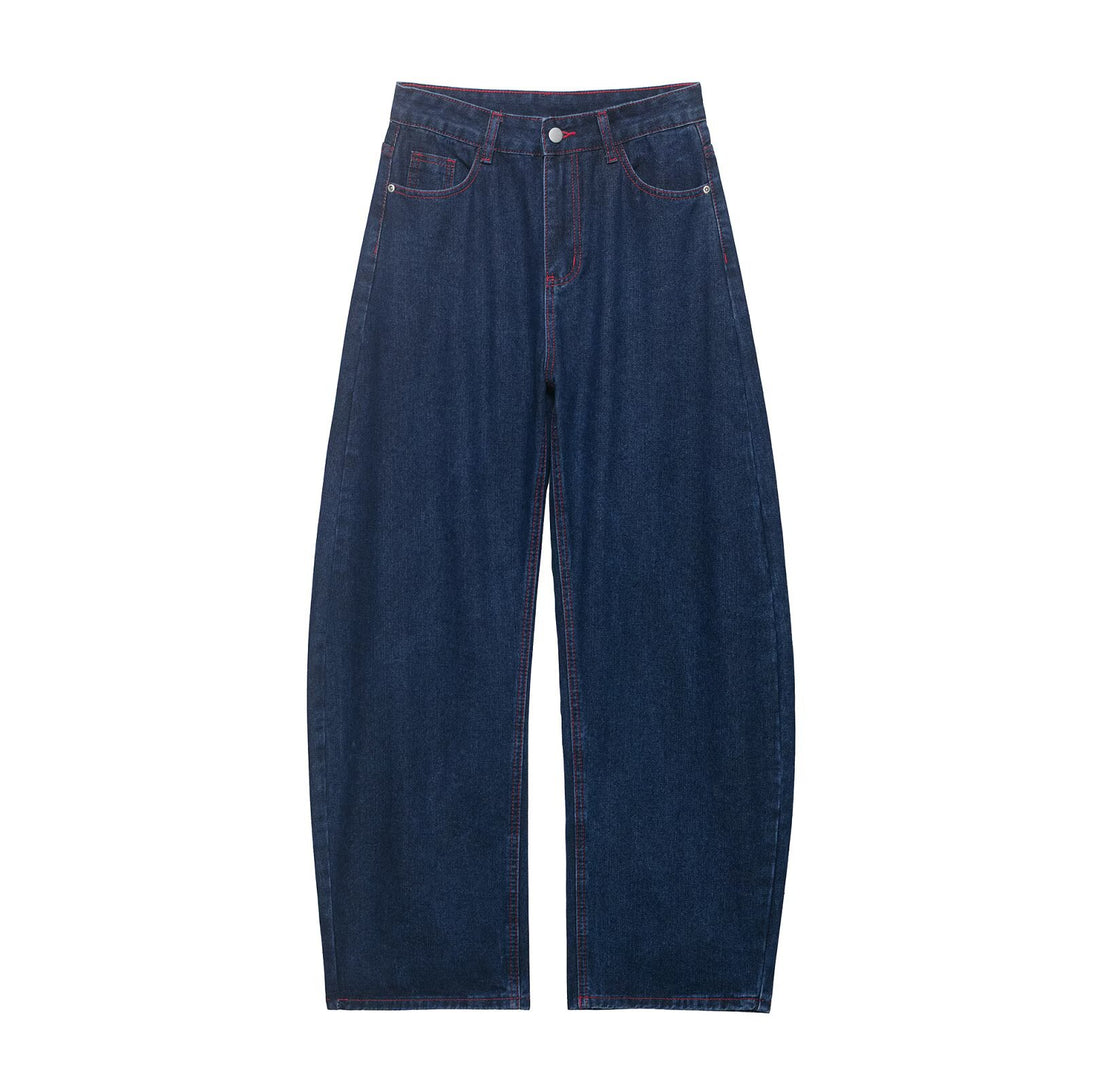 Damen Weite High‑Waist-Jeans mit mittlerer Leibhöhe, geradem Bein und kontrastfarbigen Ziernähten Echo Archiv