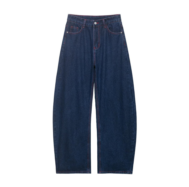 Damen Weite High‑Waist-Jeans mit mittlerer Leibhöhe, geradem Bein und kontrastfarbigen Ziernähten Echo Archiv