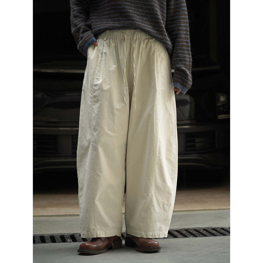 Damen Weite Culotte-Stil-Hose mit elastischem Tunnelzugbund aus Baumwollmix Echoarchiv