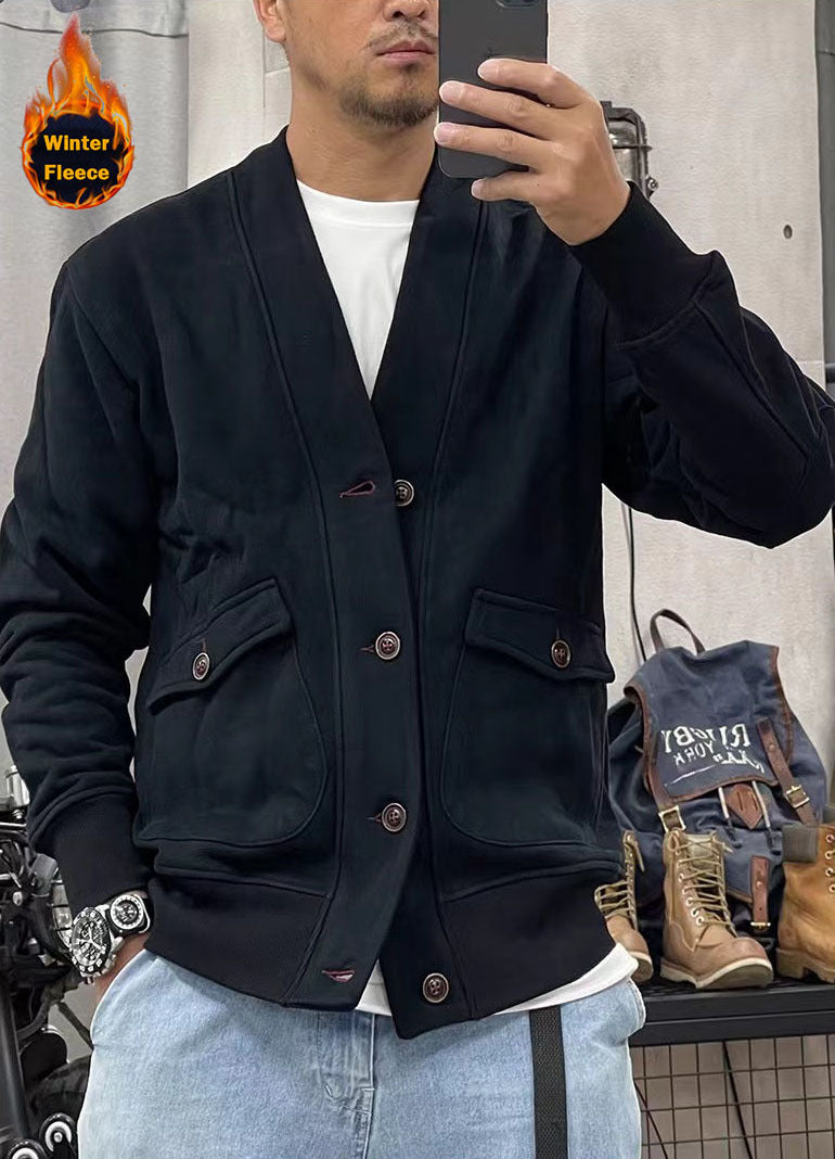 Herren modische Fleecejacke mit praktischen Taschen und eleganter Knopfleiste Echoarchiv