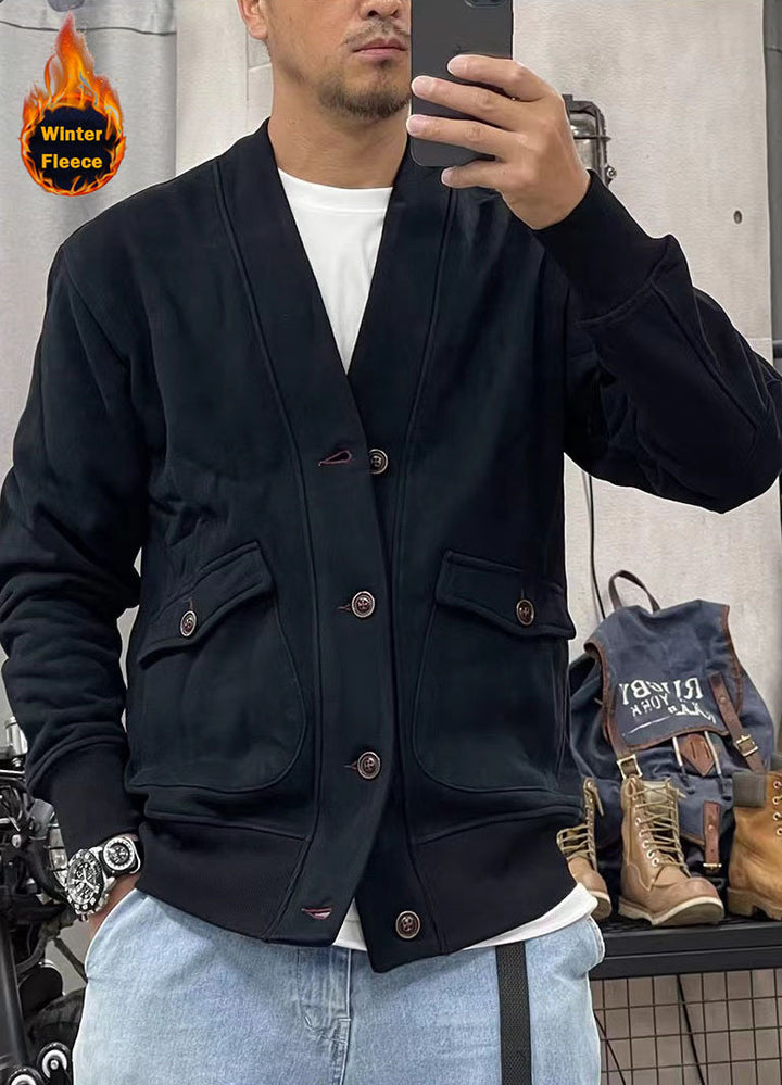 Herren modische Fleecejacke mit praktischen Taschen und eleganter Knopfleiste Echoarchiv