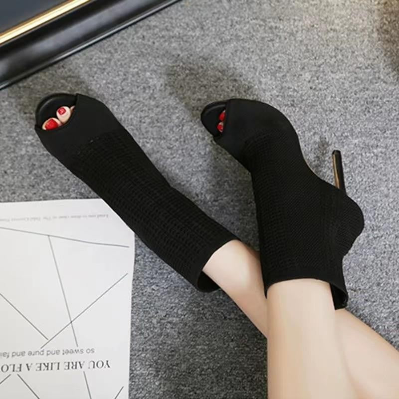 Damen nan gestrickte Peeptoe-Stiefelette mit elastischem Schaft, gepolstertem Fußbett und schmalem Stilettoabsatz Echo Archiv