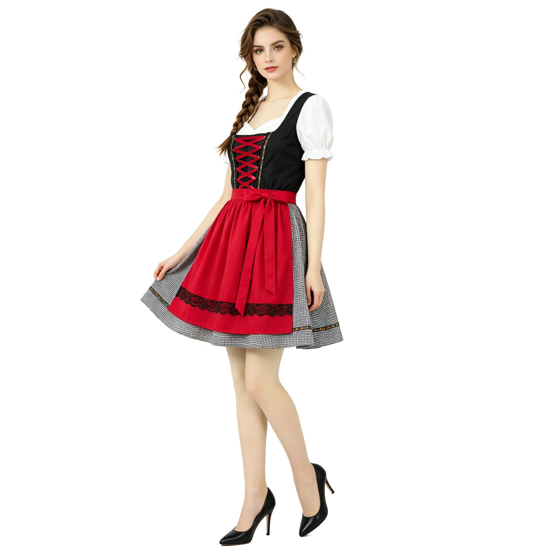 Damen nan kurztailliertes Dirndlkleid mit Schnürmieder und Schürze Echo Archiv