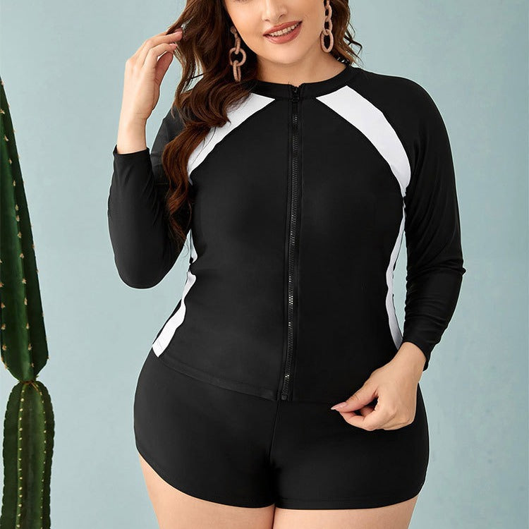 Damen Sportlicher Badeanzug mit langärmliger Jacke und Shorts Echo Archiv