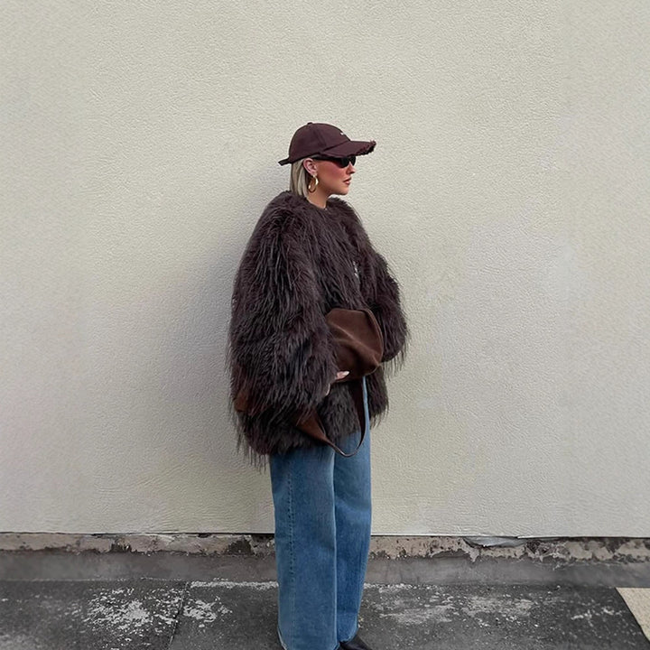 Damen Oversize Kunstpelz‑Mantel mit langfloriger Shag‑Optik und kastiger Silhouette Echoarchiv