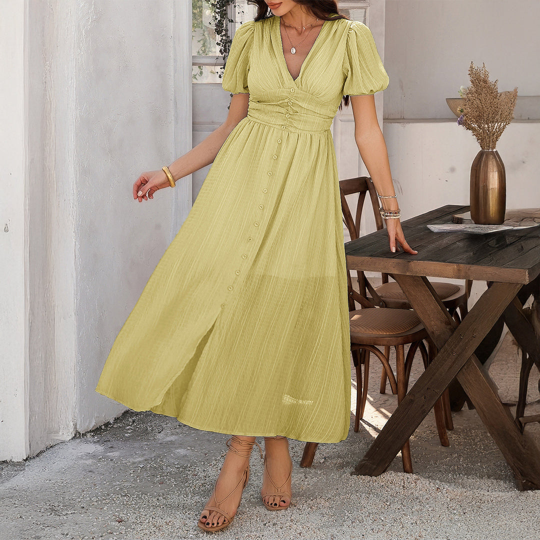 Damen Maxikleid mit V-Ausschnitt und luftigen Puffärmeln Echo Archiv
