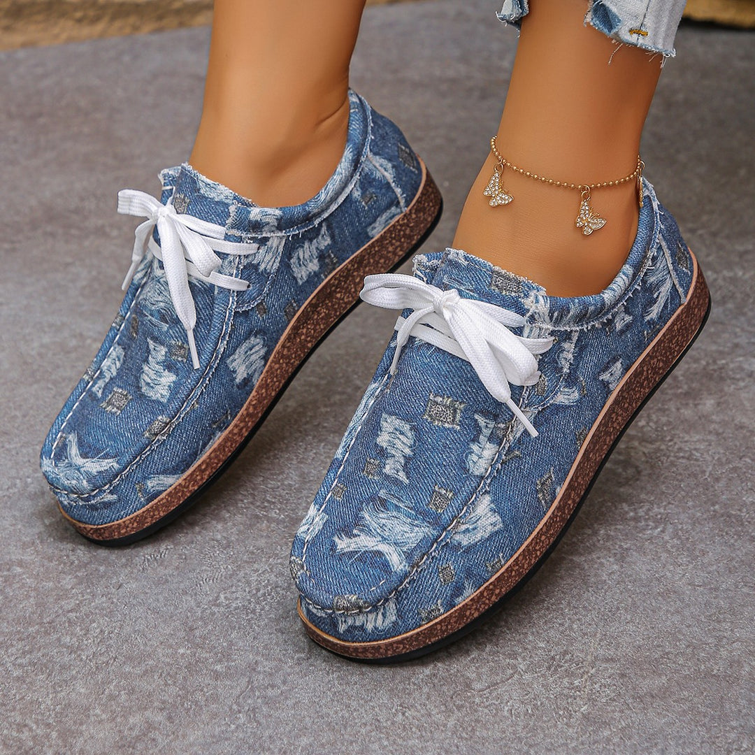 Damen Ethno‑Mokassin‑Sneaker mit bunter Stickerei und Kork‑Optik Echo Archiv