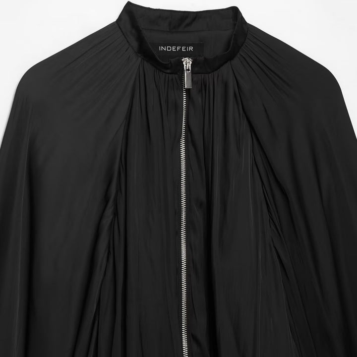 Damen Gefaltete Cropped Capejacke mit Reißverschluss und balloniertem Saum Echoarchiv