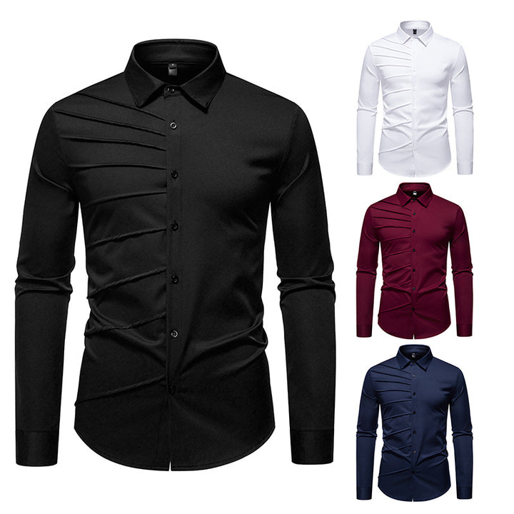 Herren Tailliertes Business-Hemd mit diagonalem Zierfalten-Design Echo Archiv