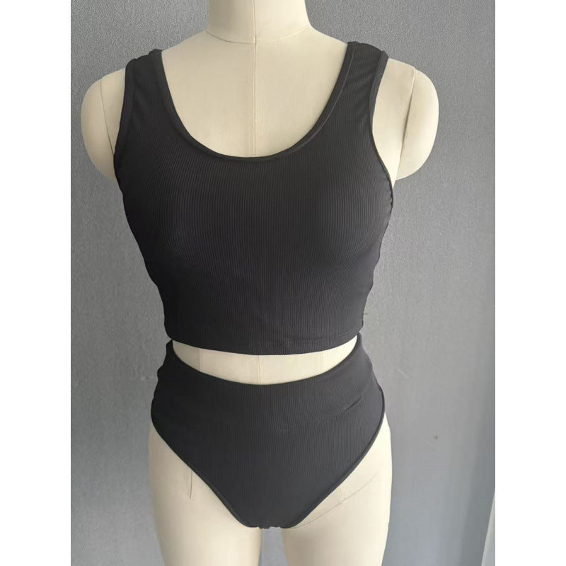 Damen Hochbund Bikini-Set mit strukturierter Oberfläche und modischem Crop-Top Echo Archiv