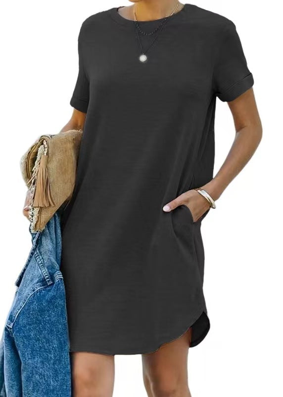Damen lässiges Freizeitkleid mit Taschen und Rundhalsausschnitt Echoarchiv