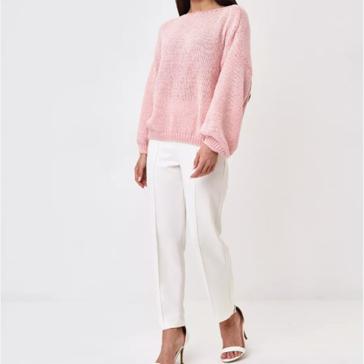 Damen Schulterfreier Mohair‑Optik Oversize-Pullover mit überschnittener Passform und kurzem Saum – Mavelle