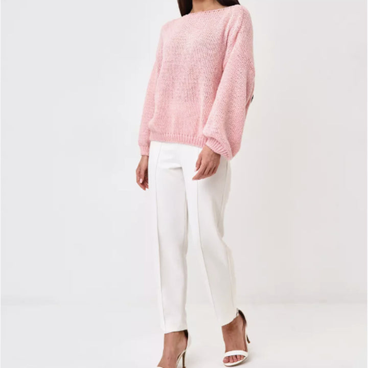 Damen Schulterfreier Mohair‑Optik Oversize-Pullover mit überschnittener Passform und kurzem Saum – Mavelle