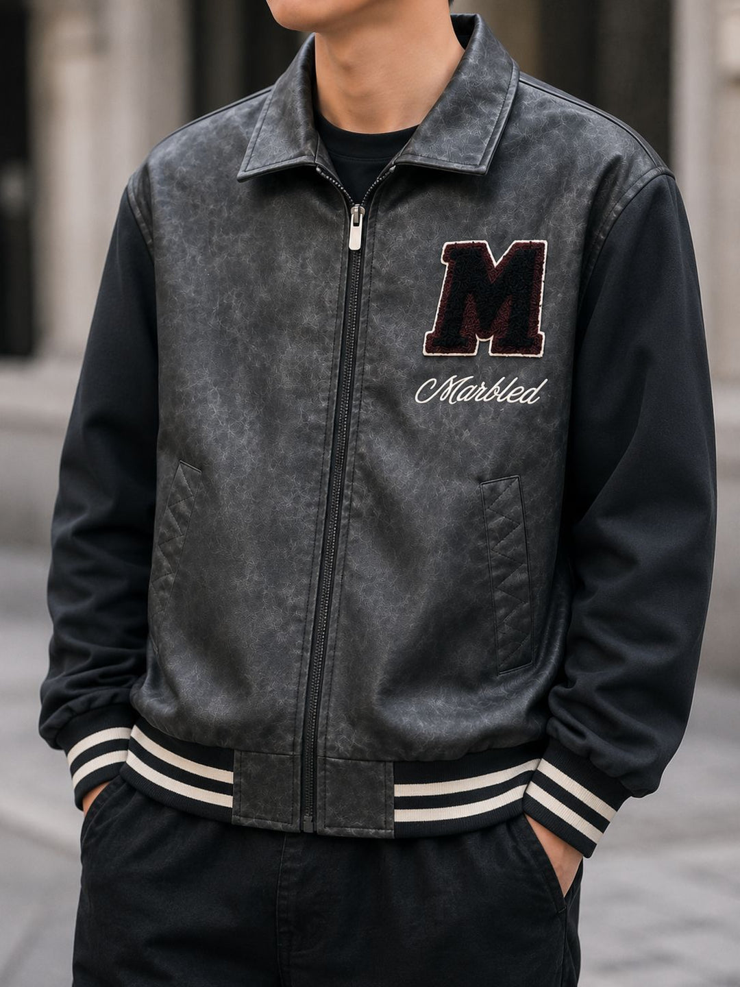Herren Modische Bomberjacke mit Stickdetails Echo Archiv