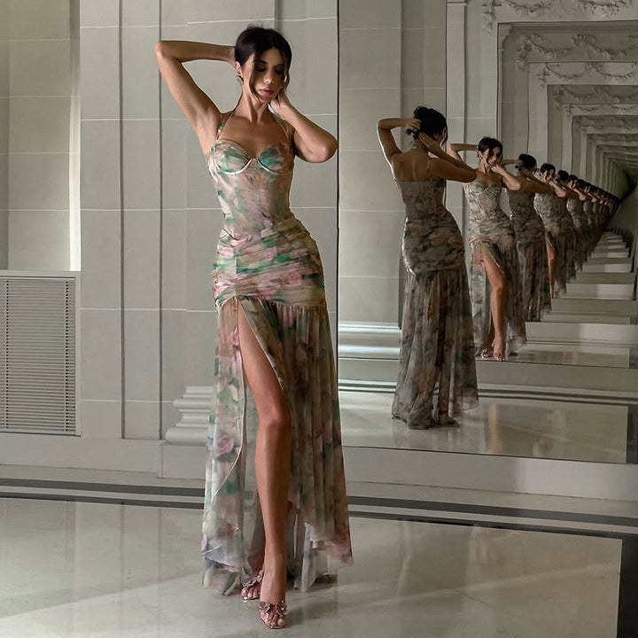 Damen Elegant und fließendes Maxikleid mit floralem Motiv Echo Archiv