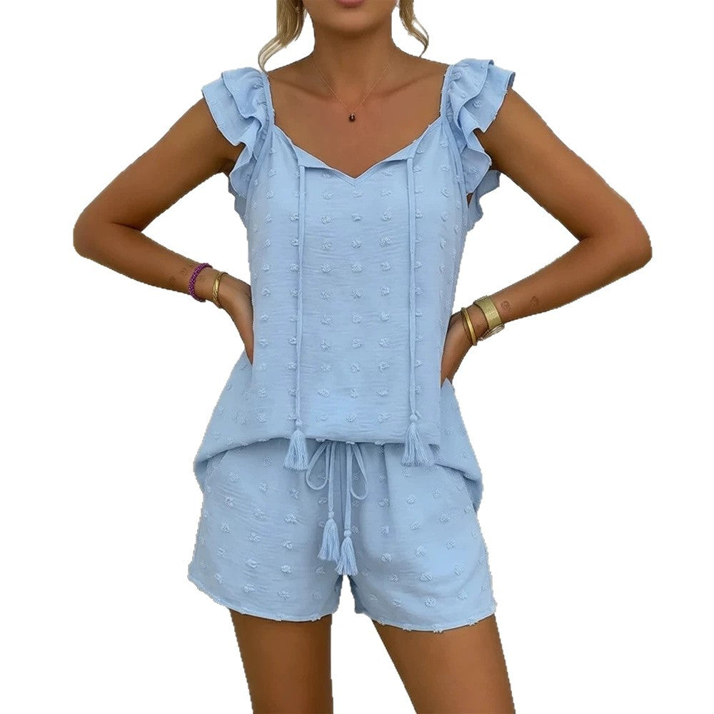 Damen luftiges Freizeit-Set mit Rüschen und Kordelzug Echo Archiv