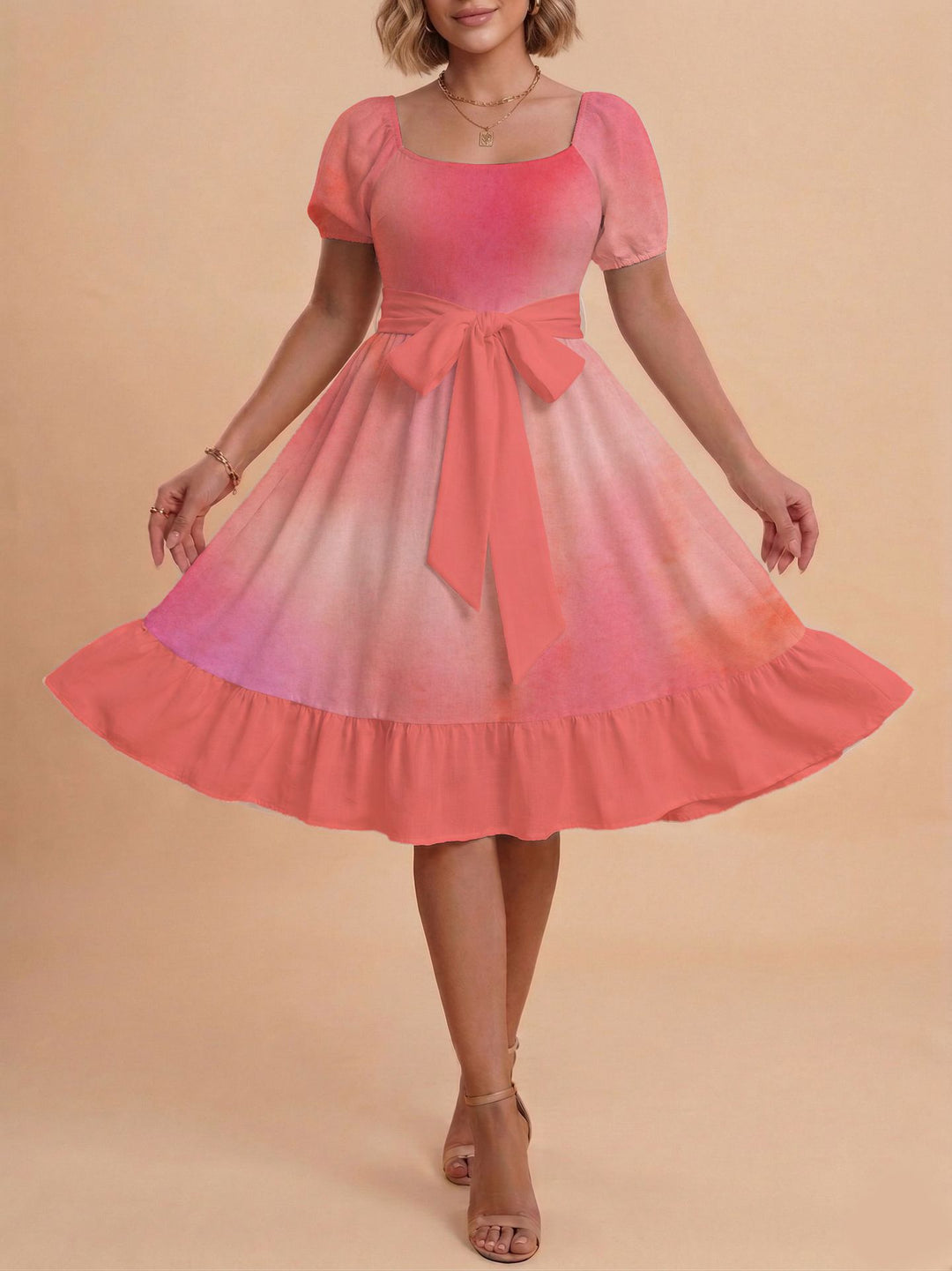 Damen Retro Maxikleid mit Puffärmeln und Taillengürtel Echo Archiv