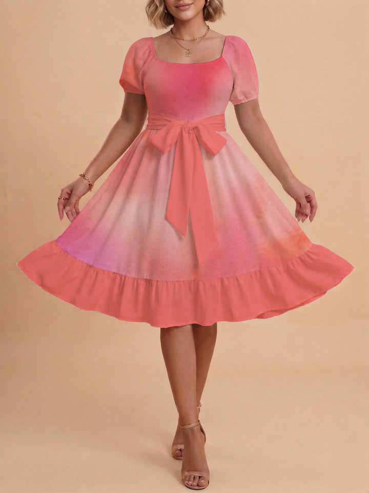 Damen Retro Maxikleid mit Puffärmeln und Taillengürtel Echo Archiv