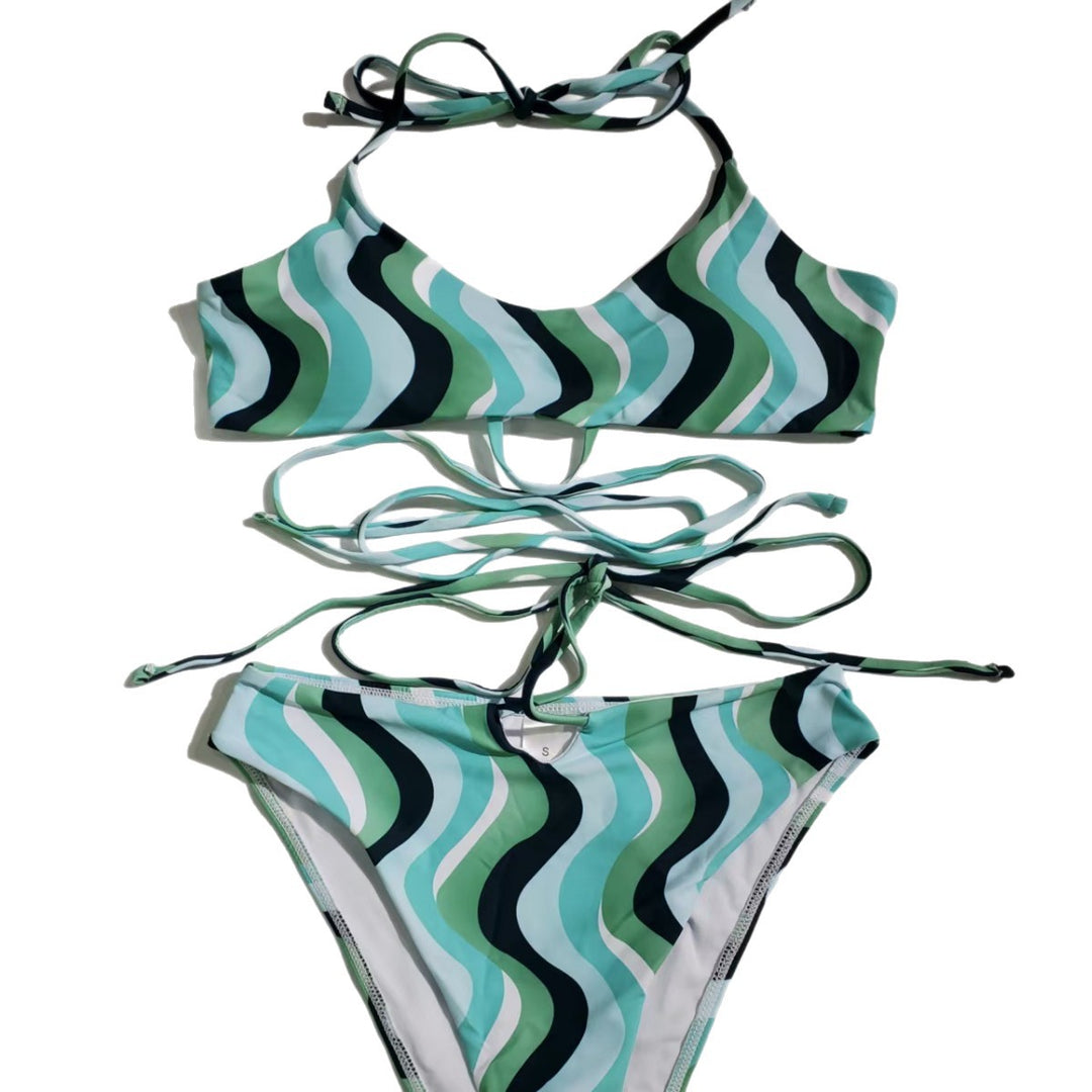 Damen Hoch geschnittener Bikini mit raffiniertem Wellenmuster Echo Archiv
