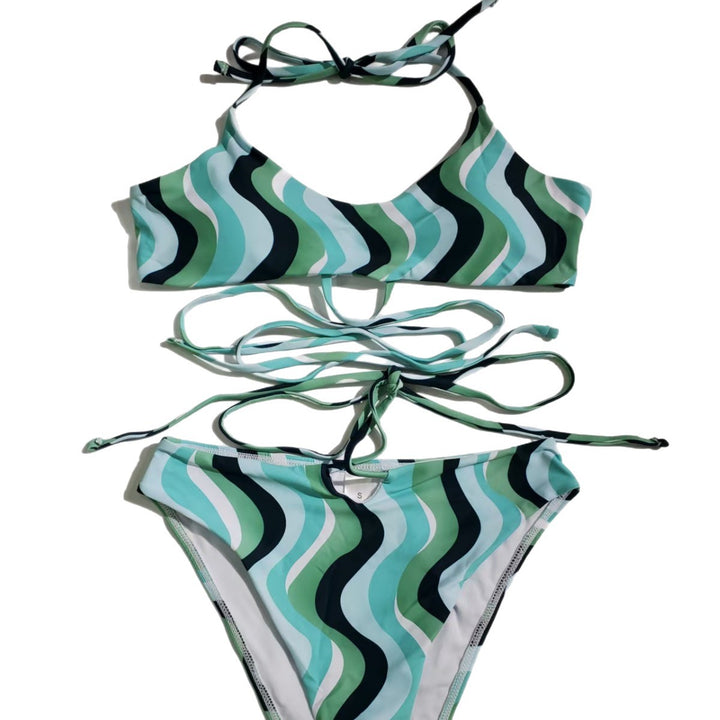 Damen Hoch geschnittener Bikini mit raffiniertem Wellenmuster Echo Archiv