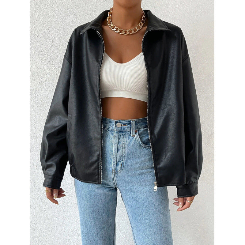 Damen Oversized Kunstleder-Blouson mit Reißverschluss und Hemdkragen Echo Archiv